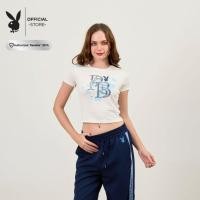 ราคา PLAYBOY JOURNEY IN THE CITY เสื้อยืดคอกลมแขนสั้นทรงครอป พิมพ์โลโก้และรีดเพชร P1WT253TB001WH (42108725117)