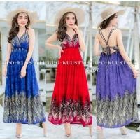 ราคา SB07 แมกซี่เดรส เดรสยาว สายเดี่ยวสายคู่ ผูกไขว้หลัง โชว์หลัง ผ้าสปันพริ้วสวย ลายใบไม้ ใส่เดินชายหาด ไปทะเล ถ่ายรูป แซ่บ (14970083988)