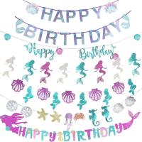 ราคา ธงแบนเนอร์ รูปหางนางเงือก สําหรับแขวนตกแต่งปาร์ตี้วันเกิดเด็ก และผู้ใหญ่ DIY 1 ชุด (19757800064)