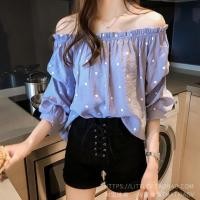 ราคา เสื้อแฟชั่น เปิดไหล่ สม๊อค แต่งกุ๊นระบาย แขนยาว ลายจุด ไซส์ใหญ่ เสื้อคนอ้วน สาวอวบ ใส่ได้ 67499 สีเหลือง (2320734542)