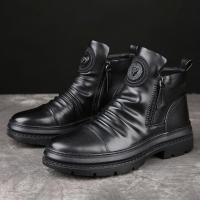ราคา รองเท้าบูทมาร์ตินแฟชั่นสำหรับผู้ชายรองเท้าคาร์โก้สีดำสไตล์อังกฤษรองเท้าบูทหนังลำลองไม่ลื่น (29561899256)
