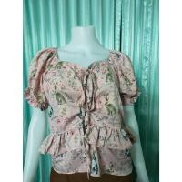 ราคา เสื้อแฟชั่น เหมาะสำหรับสาวอวบ สีชมพูกะปิ แขนตุ๊กตา ลายกระต่าย ข้างหลังสม็อค (20871370690)