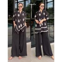 ราคา เซต 2 ชิ้น เสื้อเชิ้ตกระดุมหน้าแขนยาวคอปก เย็บแต่งอัดพลีทด้านหลัง (27836868780)