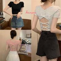 ราคา เสื้อยืดคอกลมหญิง ดีไซน์เผ็ดร้อน โชว์หลัง (41310071034)