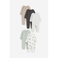ราคา H&M(เอชแอนด์เอ็ม) ชุดนอนหมีแขนยาวแพ็ค 5 ชิ้น Boy 5-pack long-sleeved sleepsuits 1177736_2 (27875846878)