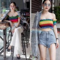 ราคา เสื้อปาดไหล่ สีรุ้ง สม็อค สไตล์เกาหลี (1145269052)