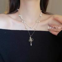 ราคา สร้อยคอมุก 2 ชั้น - ขนาดยาว ใส่ 2 แบบ สีเงิน/เทา สไตล์บุคลิกภาพน่ารัก กระแสตรง01 (28438748703)