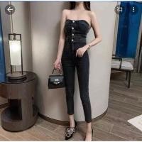 ราคา เกาะอกจั้มสูทยีนส์สีดำฟอก (24314939007)