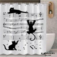 ราคา ม่านห้องน้ำลายแมวและโน้ตเพลง (25167970979)