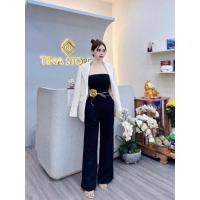 ราคา ️ เซต2ชิ้น จั้มสูทเกาะอกขายาวสีดำมาพร้อมกับเสื้อคลุมสูทสีขาว patta️ (28014436357)