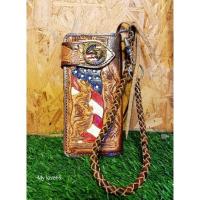 ราคา กระเป๋าหนังวัวแท้ตอกลายลงสีเย็บมือพร้อมสายถักหนังตอก (13113485900)