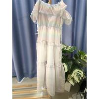 ราคา เดรสมือสองสีสายรุ้งเปิดไหล่มีซับในสีขาว (19894490129)