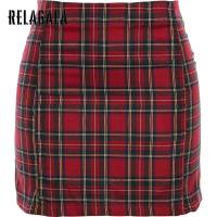 ราคา RelaGala แฟชั่นสตรีเอวสูงกระโปรงครึ่งตัวลายสก๊อตบาง (23024579878)