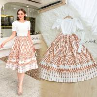 ราคา เดรสผ้าไทย,ชุดไปวัด!!! S-5XL Dress เดรสสาวอวบ,เดรสสีขาวลายไทยแขนสั้น+เข็มขัด งานป้าย Orange Juice (28385920641)