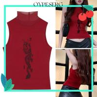 ราคา เสื้อยืดพิมพ์ลายสีแดง ท็อปส์คอสูงสไตล์วินเทจสำหรับสาวเผ็ดในสไตล์ Y2K (26192909597)