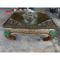 ราคา โต๊ะขาคู้ โต๊ะกลาง กว้าง80x ยาว80xสูง40cm ไม้จามจุรี สีทองเก่าแบบโบราณ โต๊ะวินเทจ เดินเส้นประดับกระจกหลากสี แท่นพระ (28401279775)