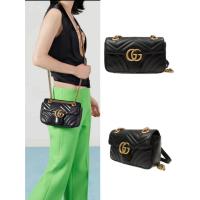 ราคา Gucci /ผู้หญิง /หนังหยักสีดำ G กระเป๋าสะพายโซ่หัวเข็มขัดคู่ / ลำลองและหลากหลาย (28977550629)