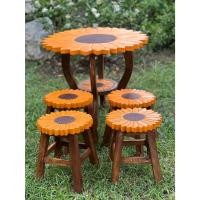 ราคา โต๊ะกาแฟ โต๊ะผู้ใหญ่ ชุดโต๊ะไม้กลม ดอกทานตะวัน ไม้จามจุรี โต๊ะรับแขก โต๊ะกลม1ตัว และ เก้าอี้ 4 ตัว (41602127971)