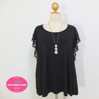 ราคา เสื้อคนอ้วนผ้ายืดเรย่อนเนื้อเด้งสีดำงานแบรนด์นอกแขนระบายผ้าลูกไม้ สวยหวานน่ารักมากๆค่ะ (14997352039)