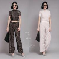 ราคา ชุดเข้าเซทผู้หญิง ชุดเซท เสื้อแขนสั้น+กางเกงขายาว ผ้าลูกไม้ ชุดลูกไม้ งานป้าย borichta (1781266546)