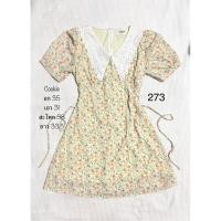 ราคา เดรสผ้าชีฟองลายดอกไม้สีส้มเหลือง ป้าย Cookie (S M ใส่ได้) มีเชือกผูกเอว (273) (43003022806)