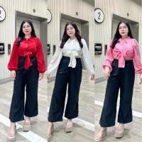 ราคา ชุดเซ็ตสาวอวบ เสื้อเชิ๊ตมัดอก+กางเกงขายาวผ้าฮานาโกะ D61 (16870381965)