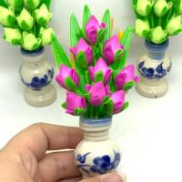 ราคา (1คู่)แจกันดอกบัวจิ๋วสีชมพู 4" ดอกบัวตูมพับ 9 ดอก แจกันลายดอกไม้ (5955484673)