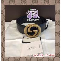 ราคา ,,Gucci Belt 4cm 85 หัวกลมทอง สายหนังสีดำ in box ของแท้ (27464102430)