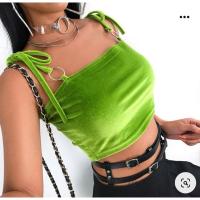 ราคา เสื้อครอปสายฝอ มือสอง ผ้ากำมะหยี่ ไซต์S (28813595344)