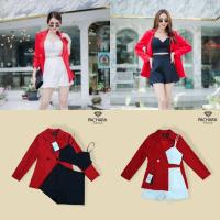 ราคา Set เสื้อครอป + เสื้อสูทแขนยาว + กางเกงขาสั้น งานป้าย S M L XL (15411623291)