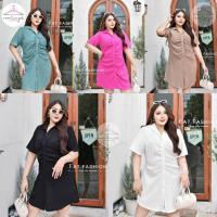 ราคา เดรสปกเชิ้ต ย่นและผ่าหน้า แขนสั้น กระดุมใช้งานได้จริง แฟชั่น สาวอวบ เสื้อผ้าสาว ไซส์ใหญ่สาวอ้วน สาว Plus Size (23276197876)