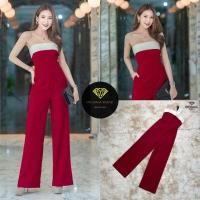 ราคา จั๊มสูทเกาะอกขายาวสีแดงตัดขาว งานป้าย S M L XL (16992033291)