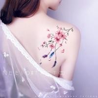 ราคา สติ๊กเกอร์ลายสักแบบน่ารัก สาวน้อยพร้อมดอกพีชและลายดอกไม้โบราณ สำหรับตกแต่งหน้าอกและเอว ขนาดยักษ์ ทนน้ำได้ (26291181436)