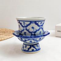 ราคา แก้วน้ำถวายพระพุทธรูป แก้วน้ำถวายพระ ถวายน้ำหิ้งพระ ** 1เซ็ท 2ชิ้น พาน3นิ้ว,แก้วเซรามิค ** ลายไทย (25558456313)