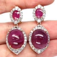ราคา ต่างหูพลอยแท้ ทับทิม สีแดง 13 x 16 mm. หลังเบี้ย และ เพทายขาว เงินแท้ 925 ชุบทอง 18K (28013710920)
