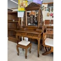 ราคา โต๊ะเครื่องแป้ง ไม้สัก ส180 x ก100 x ล48 cm. พร้อมเก้าอี้ ...มีประกันการจัดส่ง โต๊ะวินเทจ Large Wooden Dressing Table (24489263718)