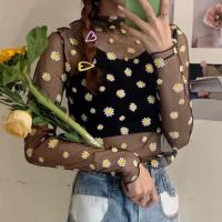 ราคา ส่งต่อเสื้อซีทรูเกาหลีลายดอกเดซี่ คอเต่า แขนยาวสีดำ (3942084670)