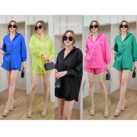 ราคา ชุดเซ็ต เสื้อเชิ้ตแขนยาว เว้าชายหน้าสั้นหลังยาว คู่กับกางเกงขาสั้นเอวยางยืด มีกระเป๋าล้วง 2 ข้าง (22044487563)