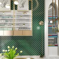 ราคา สีเขียวรูปพัดลมขนาดปลาเซรามิกโมเสคห้องน้ําห้องน้ํากระเบื้องห้องครัวระเบียงบาร์ตกแต่งพื้นหลังกระเบื้องผนัง (43023814686)