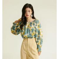 ราคา Flora blouse เสื้อปาดไหล่เกาะอกลายดอกแขนยาว (23244717459)