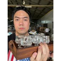 ราคา (แก้ว6ใบ+ถาดไม้มีหูจับ23.5x17.5x5cm)แก้วคริสตัล แก้วขาสลักลาย ขนาด45ml ออกใบกำกับภาษีได้ รหัส18368 (28179971192)