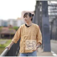 ราคา เสื้อผ้าฝ้ายคอกลมแขนยาว แต่งด้วยกระดุมกะลา (19676269812)