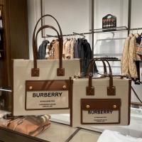 ราคา แท้ BURBERRY Small leather-trimmed printed canvas tote (14730449627)