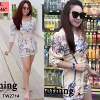 ราคา จั้มสูทขาสั้นสีครีม พิมพ์ลายสิงโตและดอกไม้ ตัวเสื้อผ้าไหมอิตาลี คอวีแต่งระบาย แขนพองปลายแขนจั้ม ซิปหลังใส่สบาย (407057477)