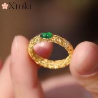 ราคา Original Palace สไตล์หยกธรรมชาติ Hetian วิธีโบราณชุบทอง 18K แหวนทองหญิง Retro เครื่องประดับ (43666673229)