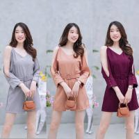 ราคา เสื้อผ้าแฟชั่น ชุดจั้มขาสั้น ทรงเปิดไหล่ สวย เซ็กซี่ นิดๆ ใส่เที่ยว ใส่ออกงานได้ จั้มสั้นสีแดง เทา น้ำตาล มีเข็มขัดเก๋ๆ (43773472788)
