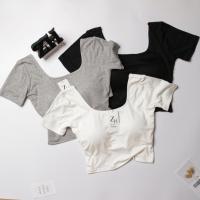 ราคา ZH.A058 เสื้อครอปแขนสั้นหลังไขว้ผ้าเรย่อนฟองน้ำในตัว (28878897828)