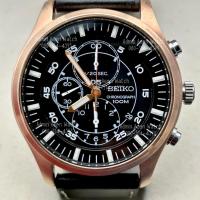ราคา Seiko Military Chronograph Rose Gold รุ่น SNDA20P1 สายหนังสีดำ (27469683693)