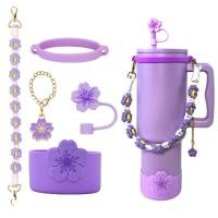 ราคา SUGAW Tumbler Handle Strap & Straw Cover & Water Bottle Silicone Boot & Tumbler Accessories Charm Set, Begonia Straw Lid and Tumbler Handle Strap for Stanley, Owala Accessories (47050052525)