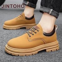 ราคา แฟชั่นผู้ชายรองเท้าหนังสีน้ําตาลลื่นสบายผู้ชายรองเท้ายางรองเท้าทํางานกลางแจ้ง (26269536371)